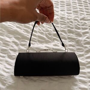 Black Satin Mini Purse with Silver Hardware